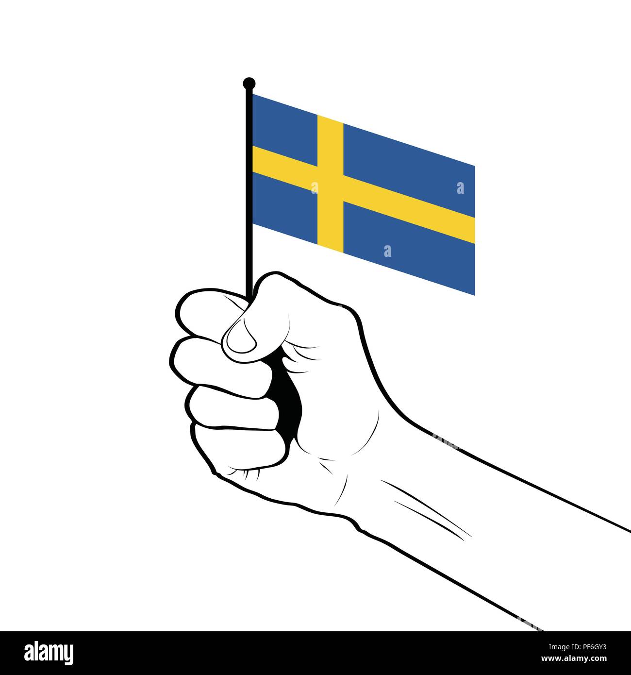 Geballte Faust in die Luft halten die Nationalflagge von Swe angehoben Stock Vektor