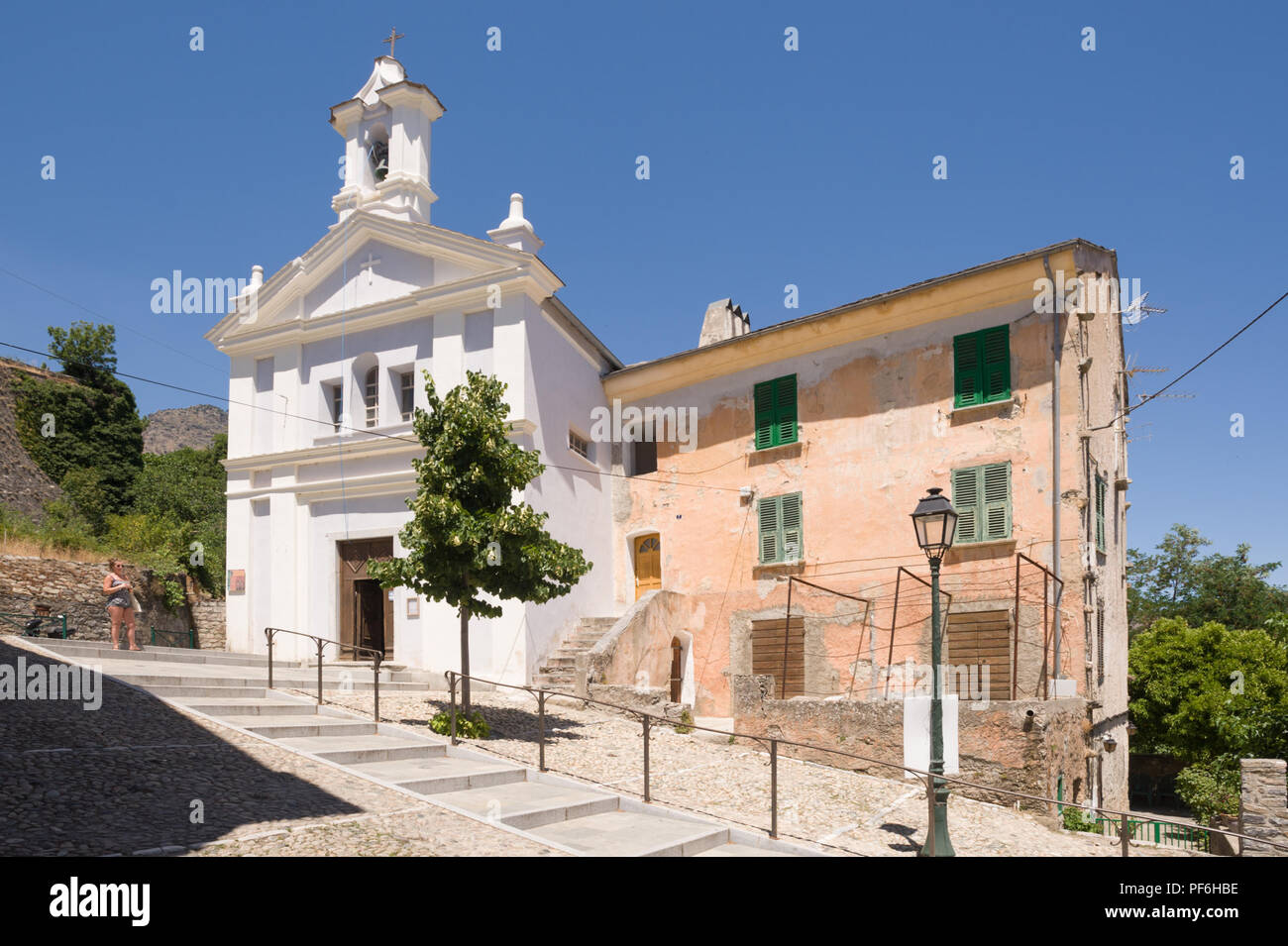 Der Glockenturm der Verkündigungskirche, Corte, Korsika, Frankreich, Europa Stockfoto