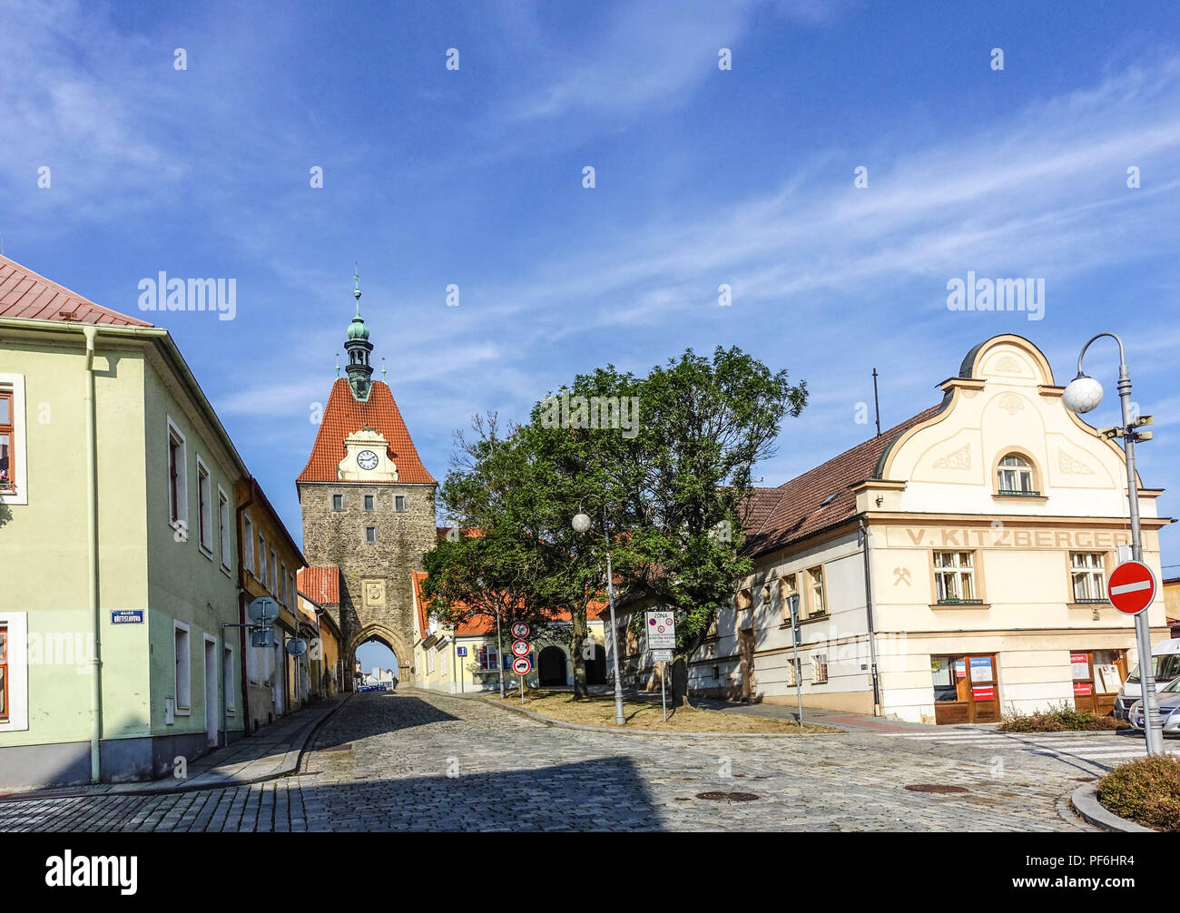 Historische Tor, Domazlice, Tschechien Stockfoto