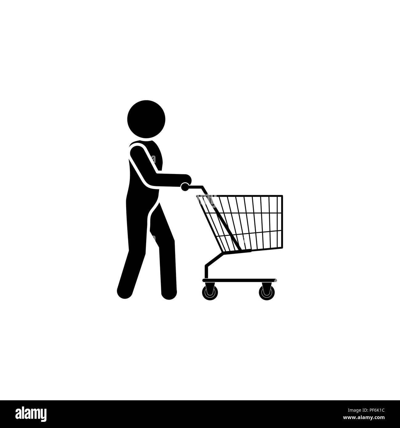 Mann mit Einkaufswagen Symbol schwarz auf weißem Hintergrund  Stock-Vektorgrafik - Alamy