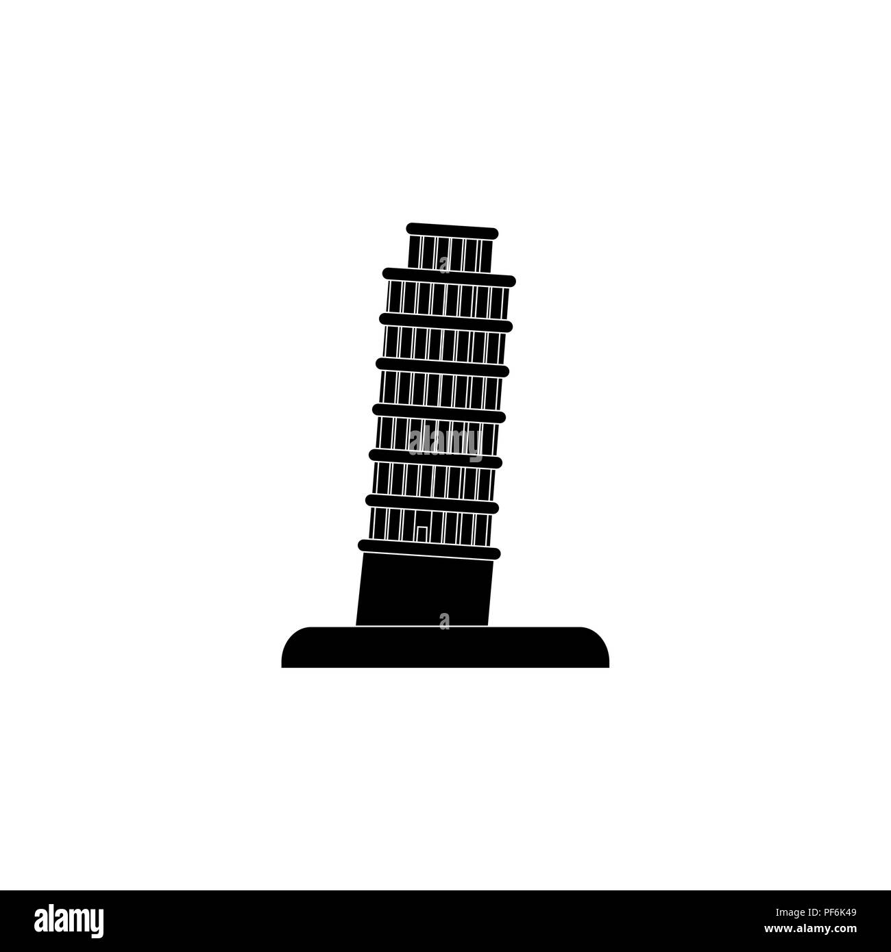 Schiefe Turm von Pisa Symbol schwarz auf weißem Hintergrund Stock Vektor