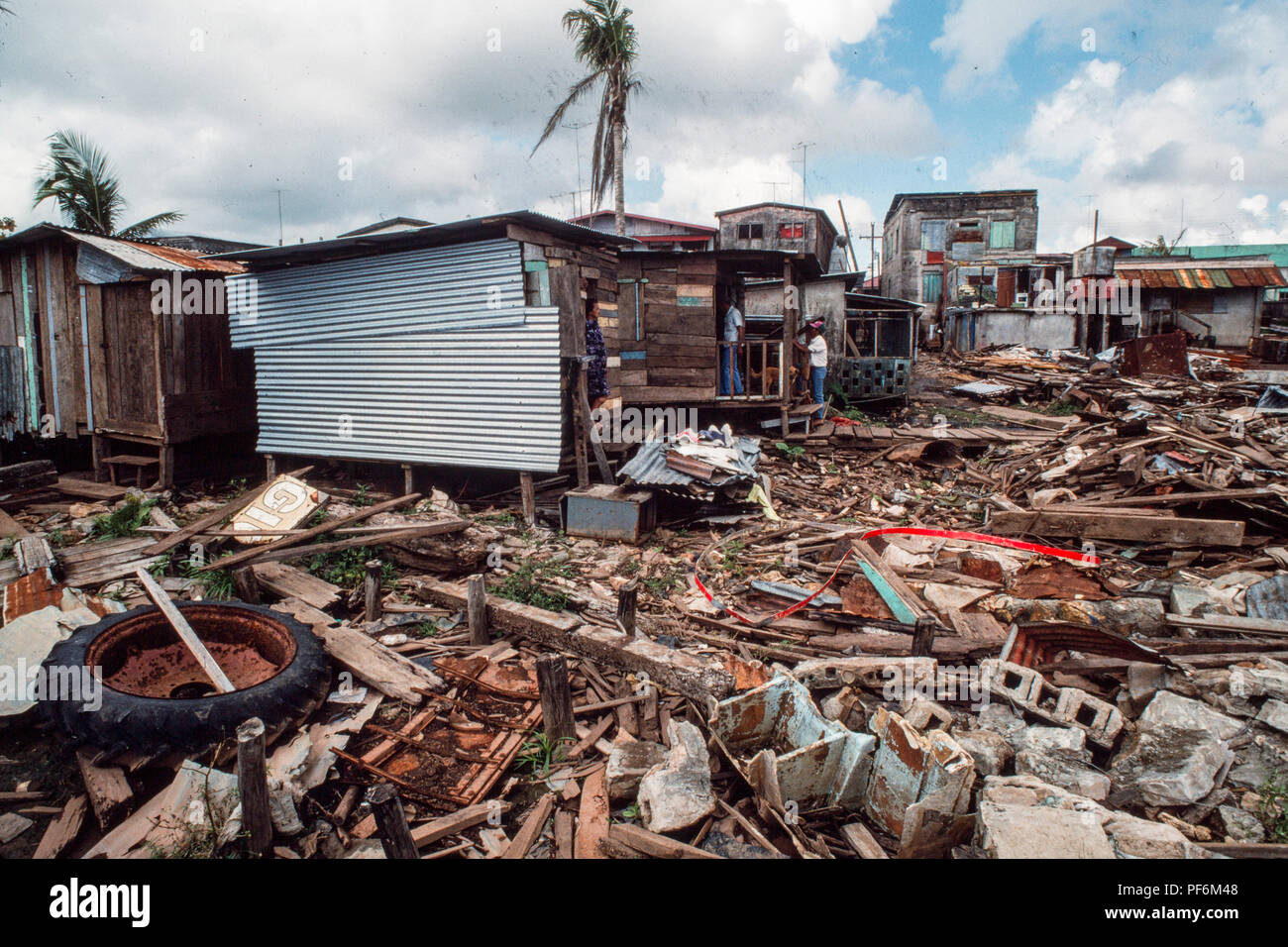 Der Hurrikan Joan verursachte im November 1983 große Schäden an Bluefields und dem umliegenden Gebiet. Viele der Holzhäuser wurden zerstört. Nicaragua. Stockfoto