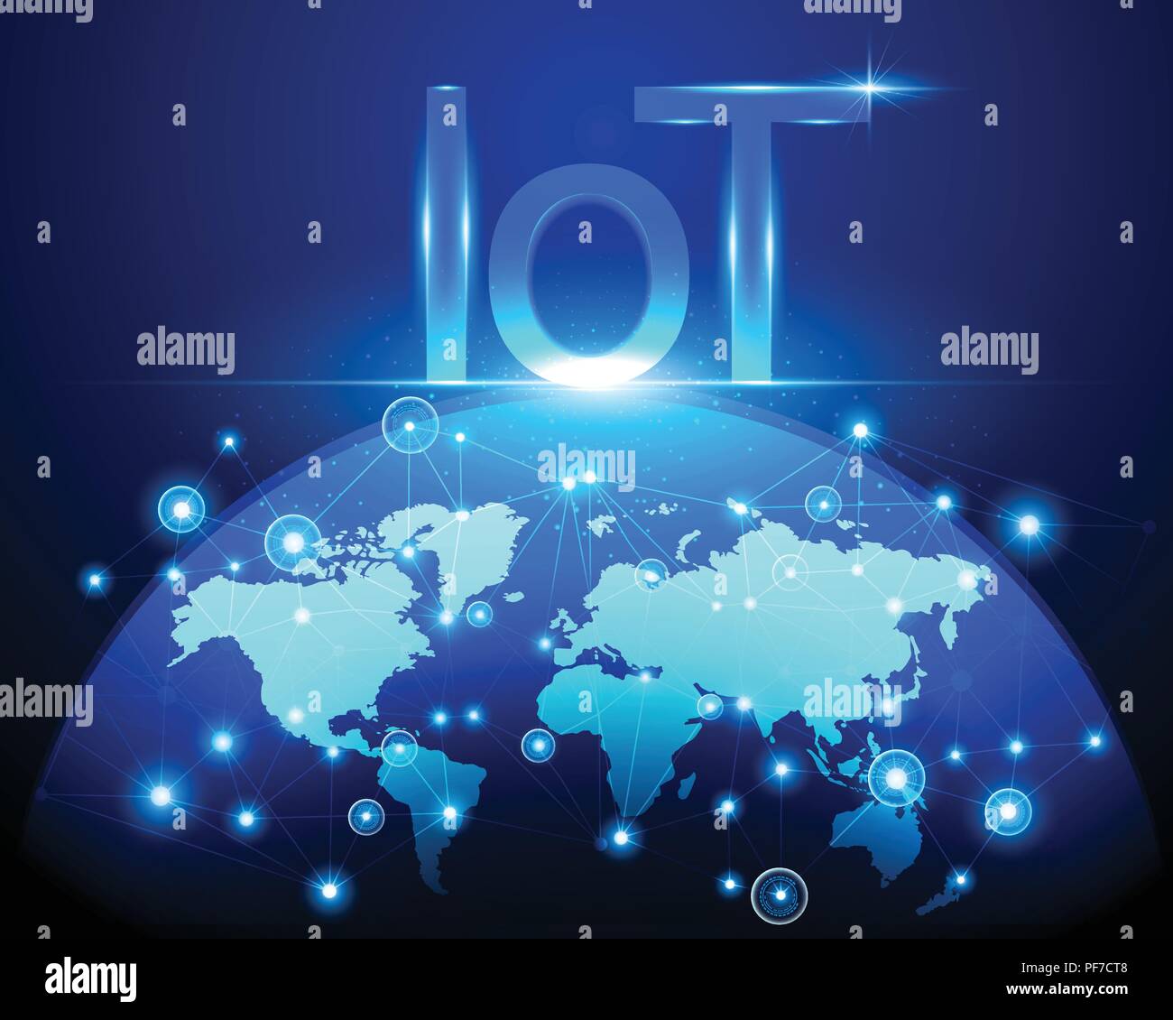 Internet der Dinge (IOT) Technologie und Weltkarte cyber Daten internet Netzwerkverbindung Geschäftskonzept. Vector EPS Abbildung 10 Stock Vektor