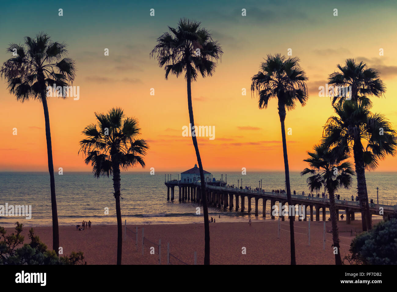 Manhattan Beach bei Sonnenuntergang. Vintage verarbeitet. Stockfoto