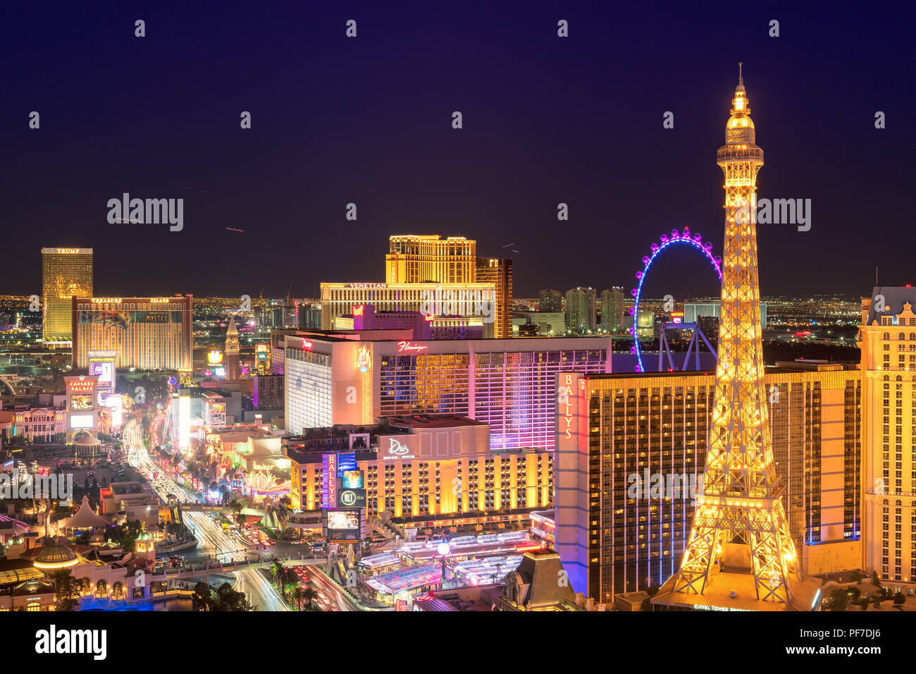 Las Vegas Strip Skyline bei Nacht Stockfoto