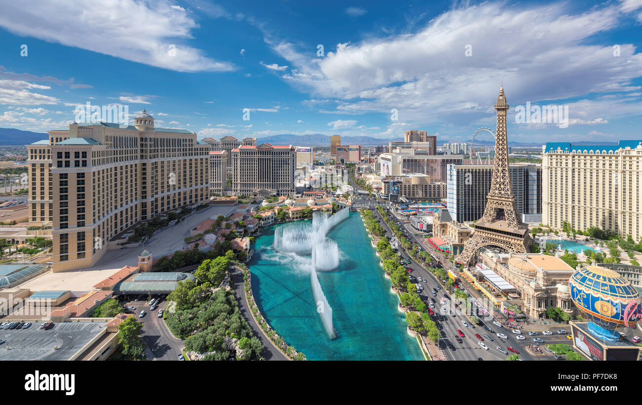 Las Vegas Strip Skyline am sonnigen Sommertag Stockfoto