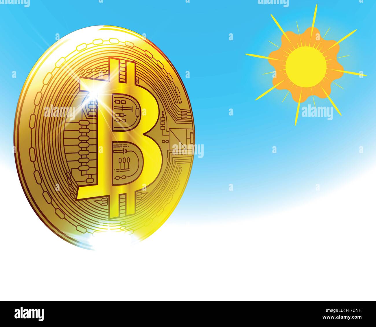 Golden Bitcoin Safe Haven Asset Finance Konzept, Vektor, Abbildung Stock Vektor