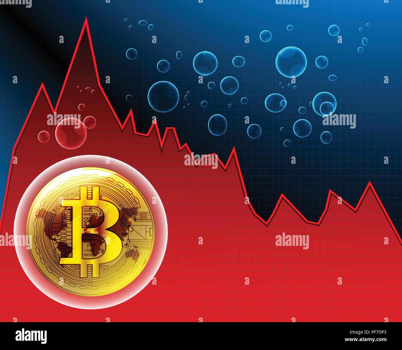 Bitcoin Kuppel und eine Weltkarte an der Börse maket crash Grafiken und Zeichen, Vektor, Abbildung Stock Vektor