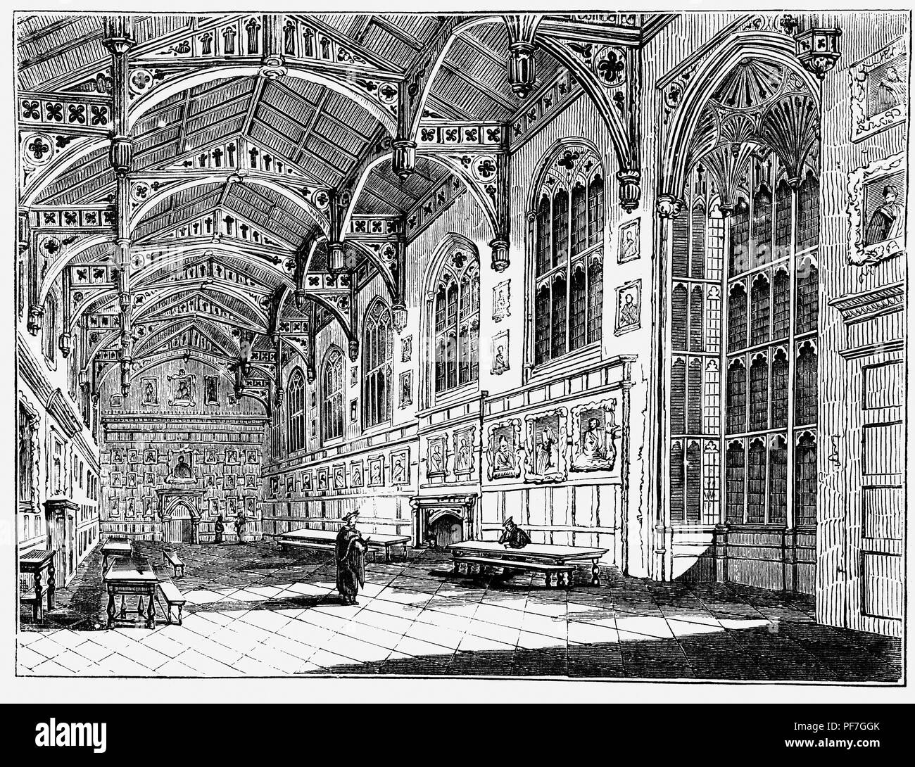 Der Innenraum der Kirche Christi, ein konstituierendes College der Universität Oxford in England. Christ Church ist eine gemeinsame Stiftung der Hochschule und die Kathedrale der Diözese von Oxford (Christ Church Cathedral und seine Kathedrale Schule), die in der Kapelle des Kollegs dient. Im Jahre 1546 von König Heinrich VIII. gegründet, ist sie eine der größeren Hochschulen an der Universität Oxford und die zweite reichste College (nach St John's). Der große Speisesaal war auch der Sitz des Parlaments Montage durch König Karl I während des Englischen Bürgerkriegs. Stockfoto