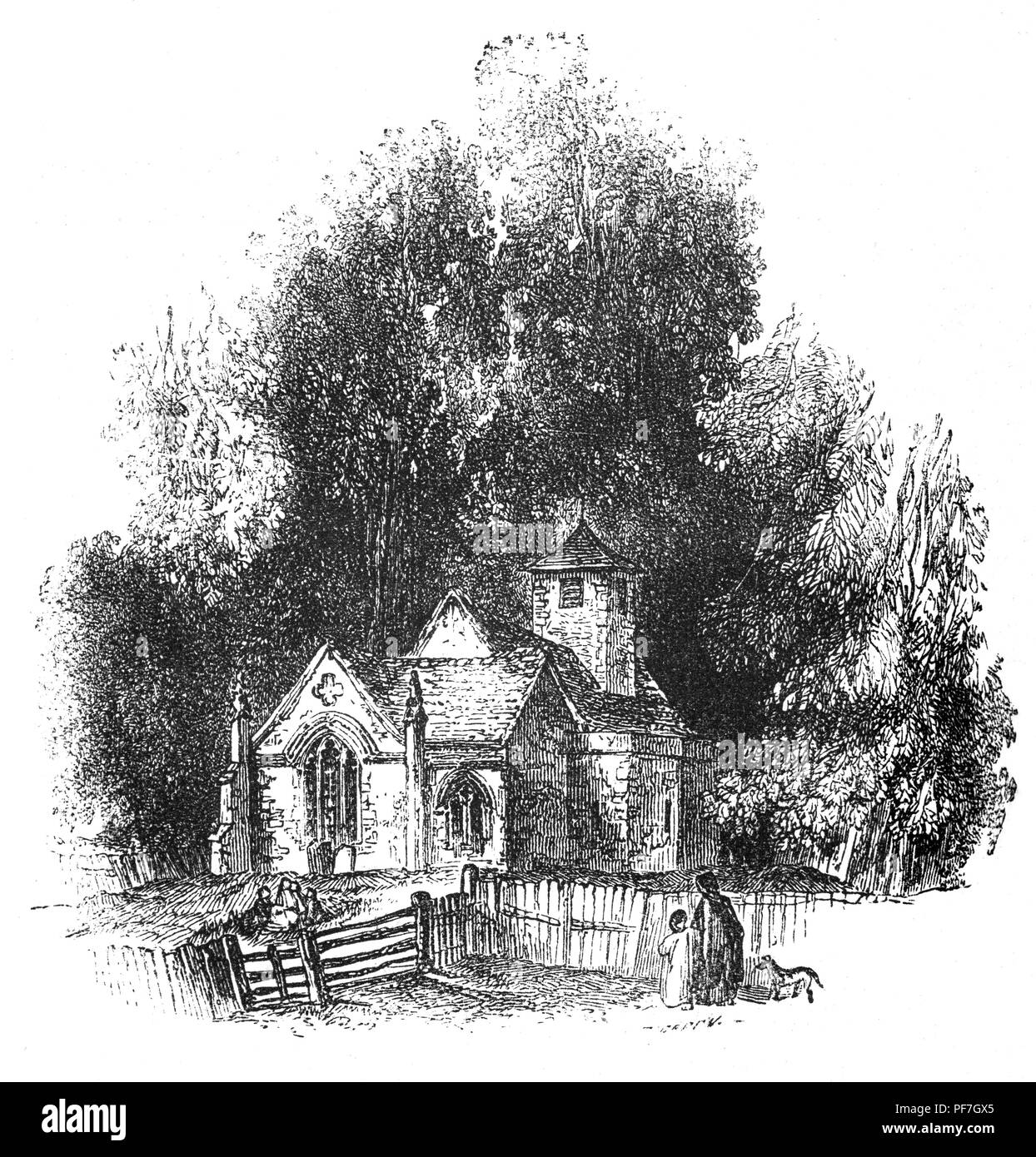 St Leonard's Kirche ist auf dem Gelände einer Kirche aus dem 12. Jahrhundert, während der Viktorianischen Zeit abgerissen. Die heutige Kirche aus dem Jahr 1851 ist am Rande von Charlecote Park, Wellesbourne, in der Nähe von Stratford-upon-Avon, Warwickshire, England. Charlecote Park wurde von Sir Thomas Lucy, ein englischer Politiker, der im Unterhaus in 1571 und 1585 saß besessen, aber ist am besten bekannt für seine Links zu William Shakespeare. Als evangelische Aktivist er in Konflikt mit der katholischen Shakespeares Verwandte kamen und es gibt Geschichten, die der junge Shakespeare selbst Auseinandersetzungen mit ihm hatte. Stockfoto