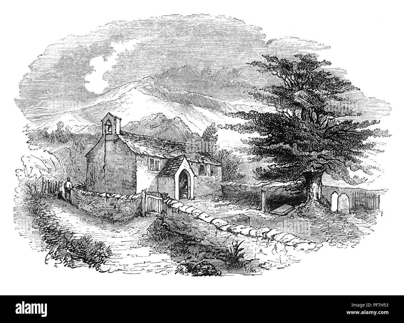 Kirche der Heiligen Dreifaltigkeit in der Ortschaft Seathwaite, Cumbria, England. Es ist ein aktiver Anglikanische Kirche in das Dekanat der Furness, die erzdiakonie von Westmorland und Furness, und die Diözese von Carlisle. Es wurde 1874 an der Stelle einer früheren Kirche erbaut, die kuratie die Rev Robert Walker war, bekannt durch den Dichter William Wordsworth, die ihn "wundervoll Walker" genannt - und hat sich auf ihn in seiner Duddon Sonette und in dem Gedicht die Exkursion. Stockfoto