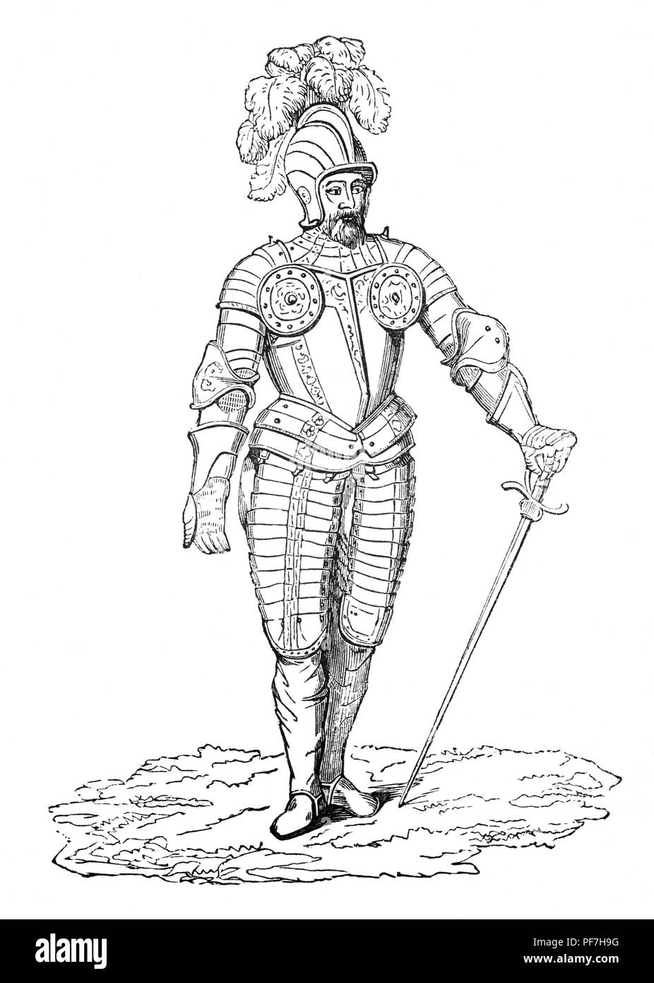 Rüstung während der Herrschaft von Heinrich VII. ist bemerkenswert für seine wachsende Dekoration. Eine Klage von demi-Lancers cap-a-pie, ein Begriff, der in Englisch mindestens seit dem 16. Jahrhundert verwendet wurde und stammt aus der Mitte französische Phrase de Cap ein pé, was bedeutet, dass "von Kopf bis Fuß". Stockfoto