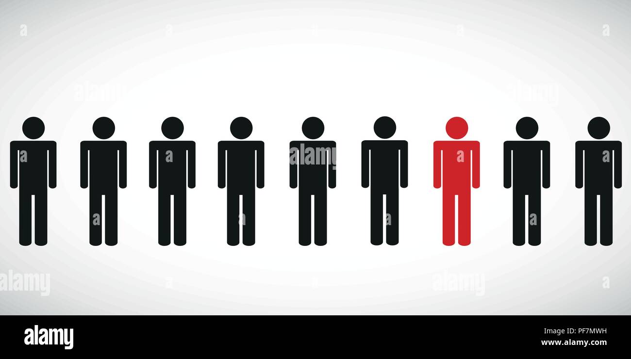 Eine rote spezielle Person in einer Gruppe Piktogramm Vector Illustration Stock Vektor