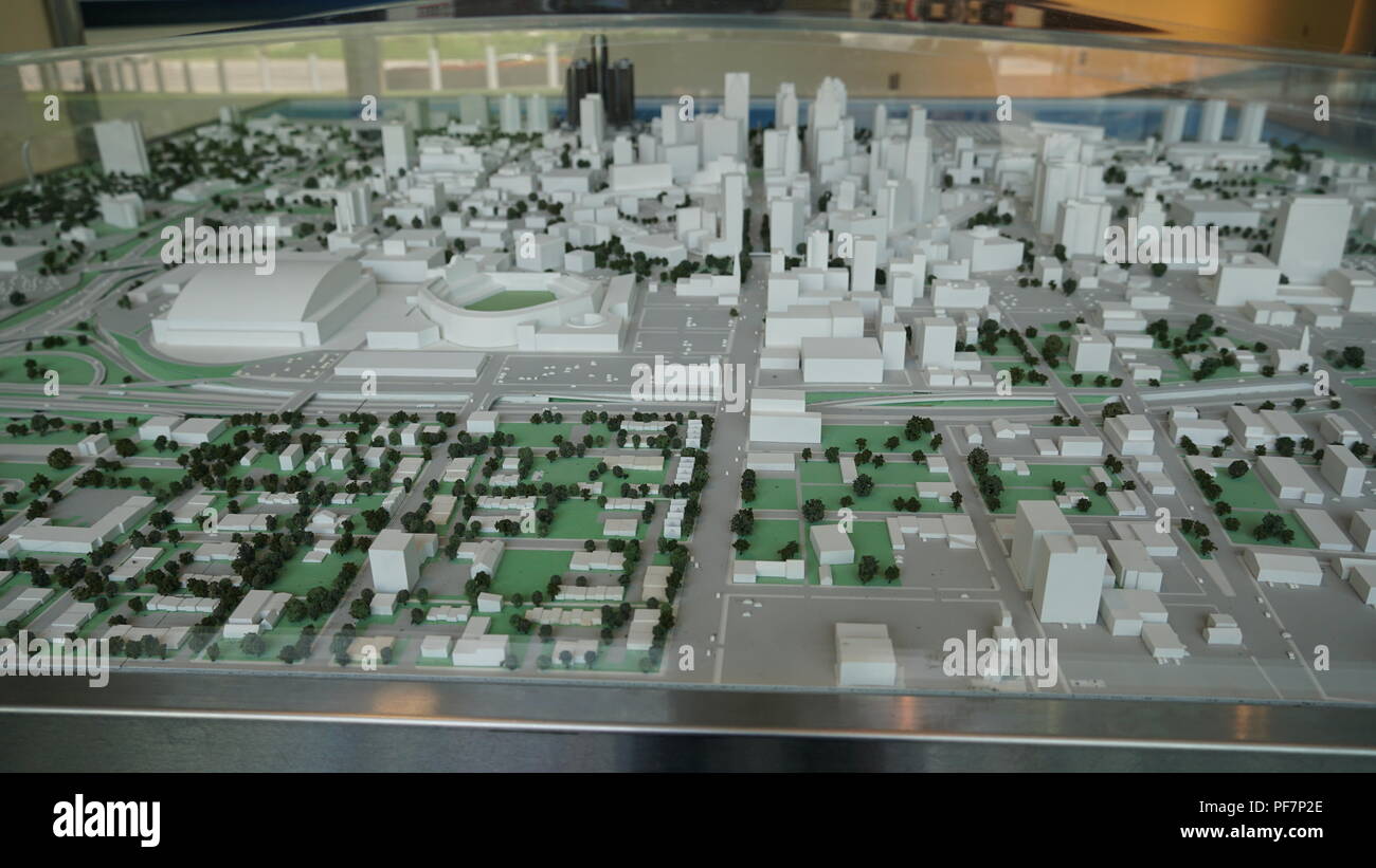 Miniatur 3D Architekt Design-Downtown Detroit, Michigan-Model Stockfoto