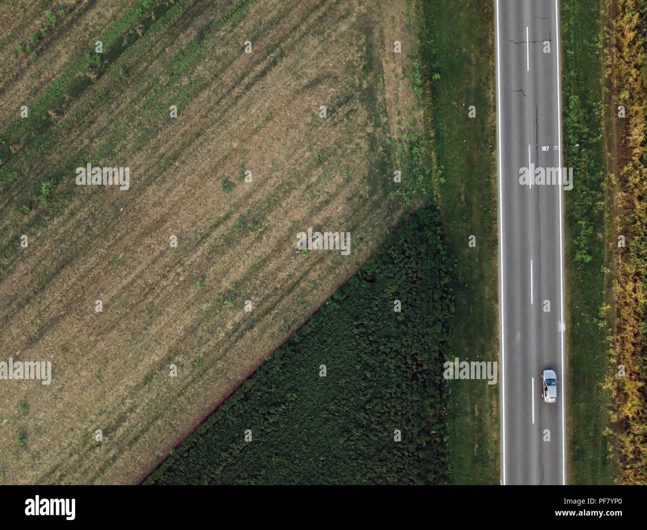 Luftaufnahme des Autos auf der Straße von drone Sicht Stockfoto