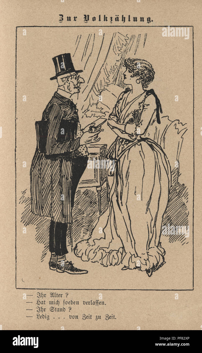 Vintage Gravur eines viktorianischen Karikatur von einem alten Mann und junge Frau, 1880, Deutsch Stockfoto