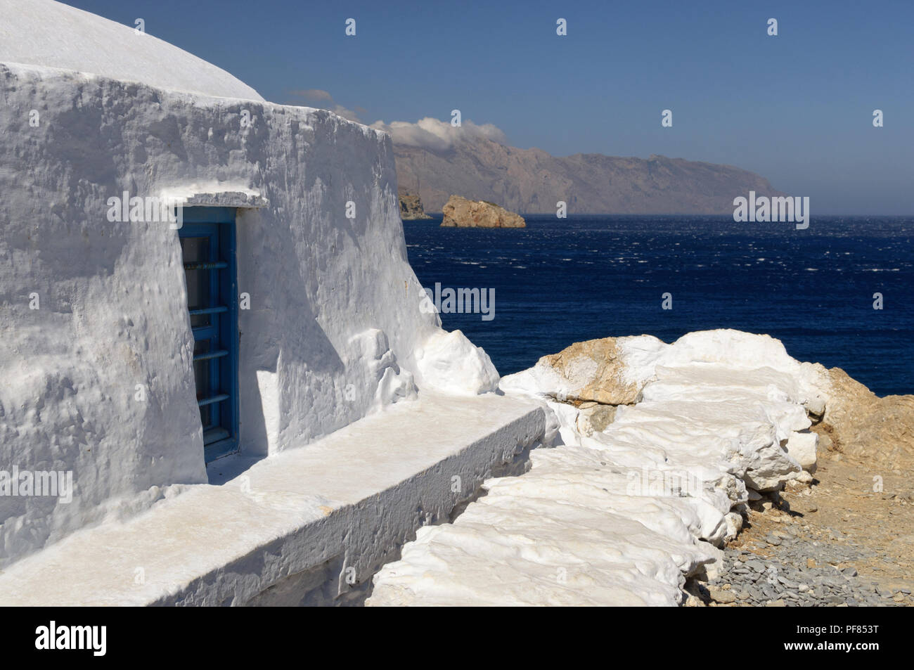 Schließen Sie bis zu Agia Anna Kirche in Amorgos Insel Stockfoto