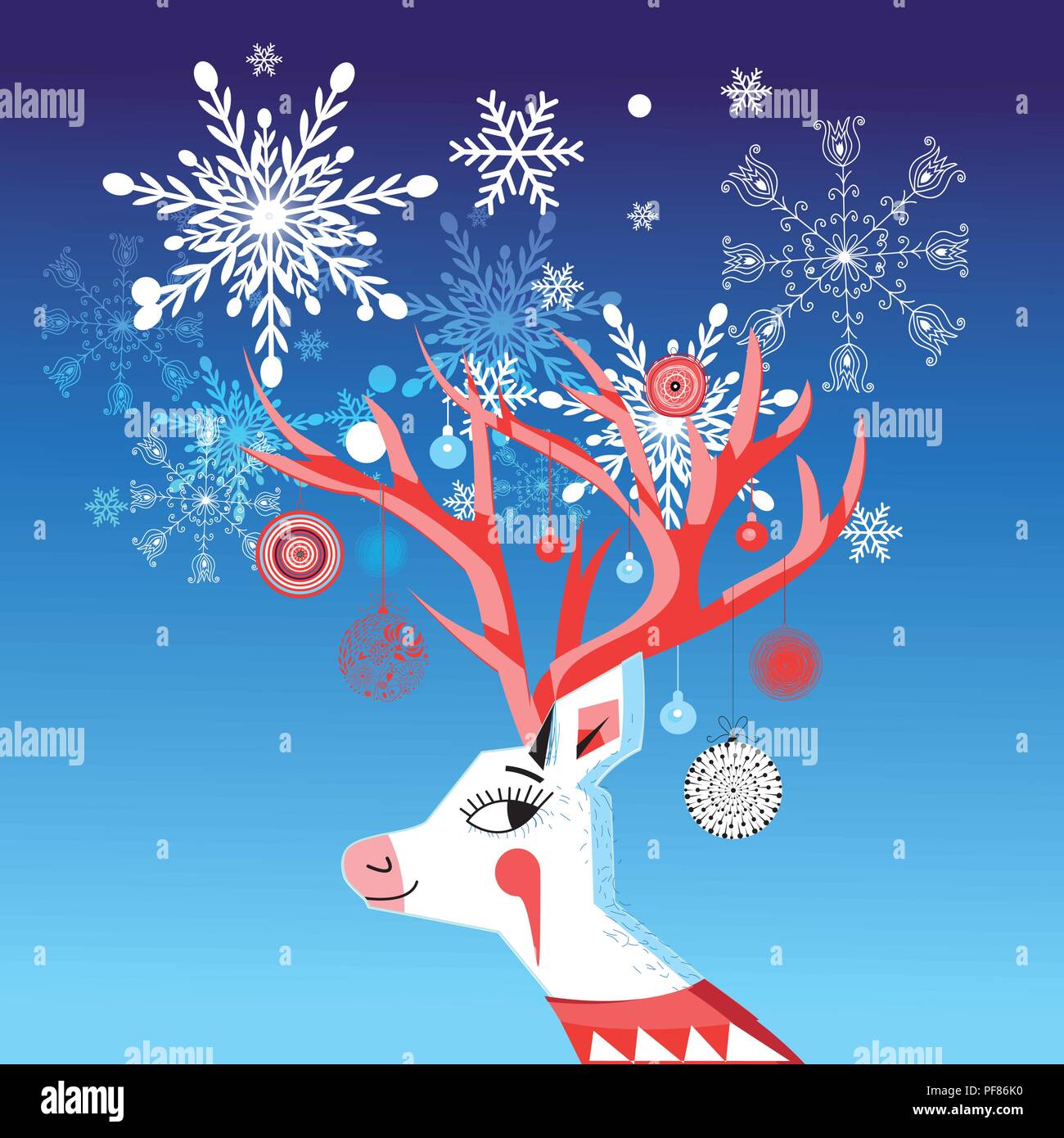 Vektor neues Jahr Karte mit ein frohes Porträt eines Hirsches Stock Vektor