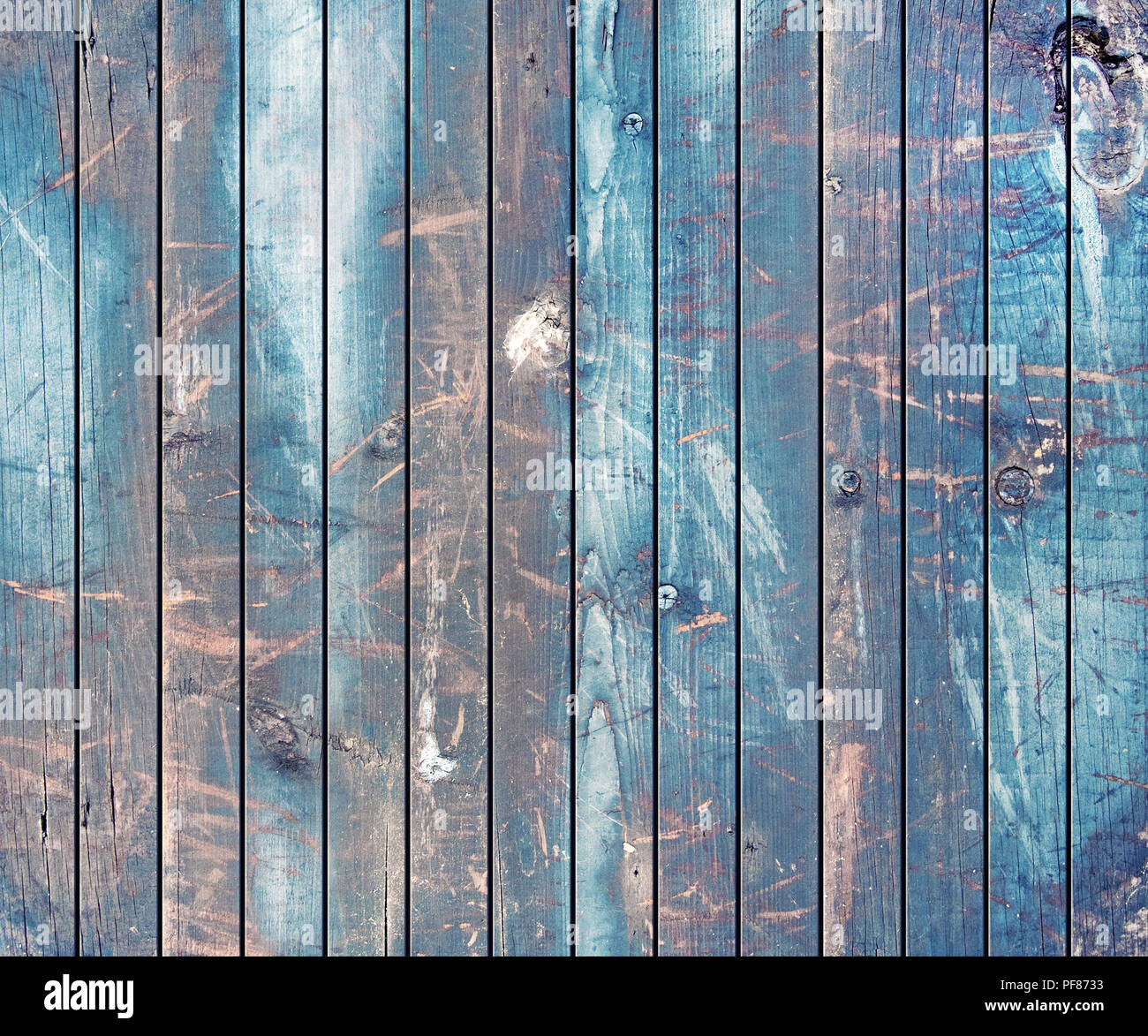 Braun und Blau lackiert Holzplanken als Hintergrund, Natürliche verwitterten Textur Stockfoto