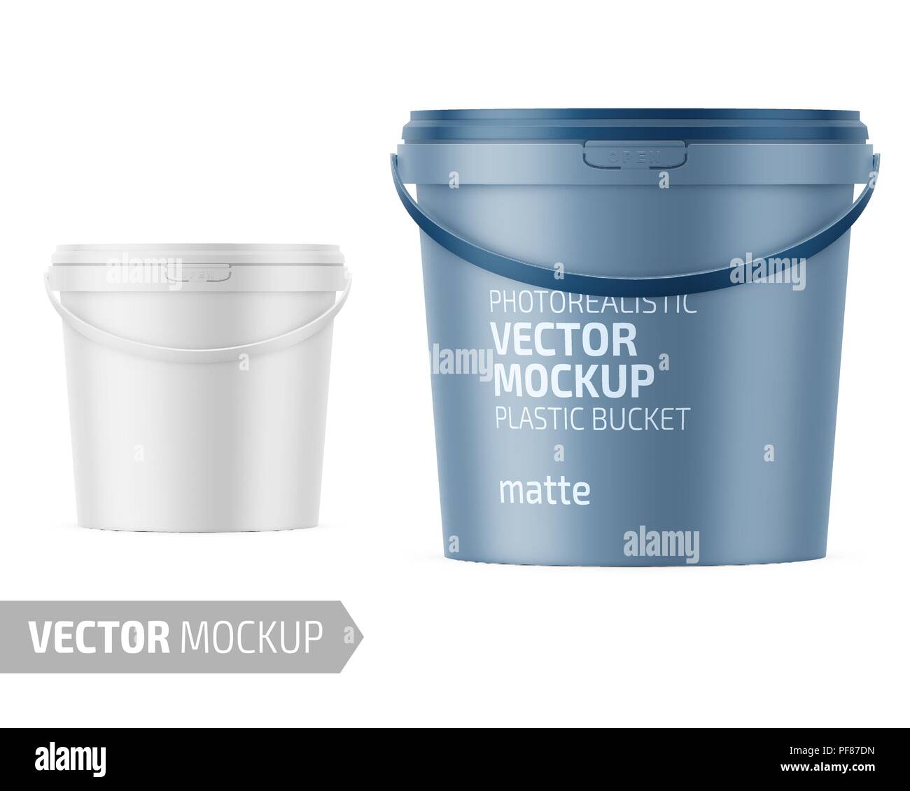 Matt-weißes Plastik Eimer für Lebensmittel, Farbe, Hausrat. 900 ml.  Realistische packaging Vector mockup Vorlage mit Sample Design  Stock-Vektorgrafik - Alamy