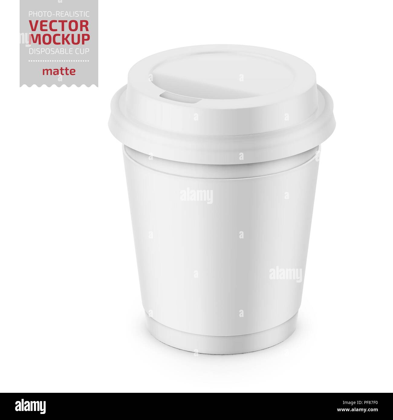Weiß Matte einweg Becher mit Deckel Vorlage. Stock Vektor
