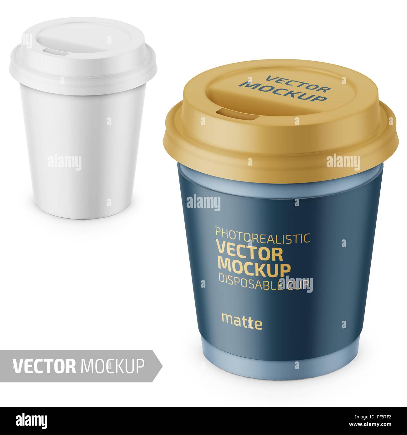 Weiß Matte einweg Becher mit Deckel Vorlage. Stock Vektor