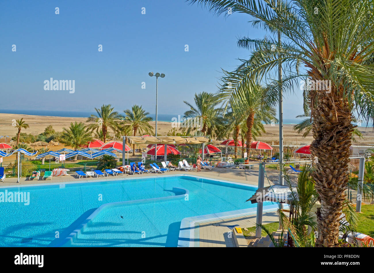 Das Schwimmbad im Kibbutz Ein Gedy, Totes Meer, Israel Stockfoto