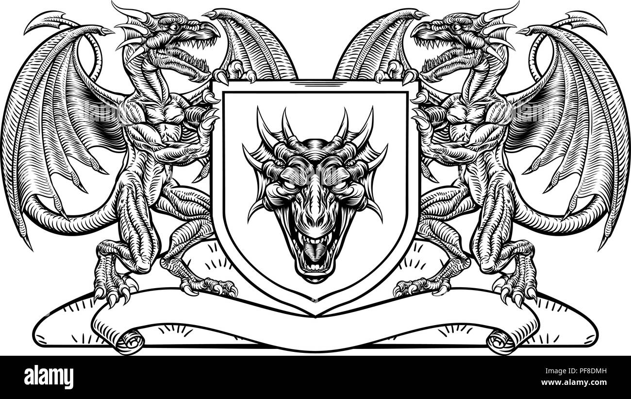 Heraldische Wappen Wappen Dragon Shield Emblem Stock Vektor