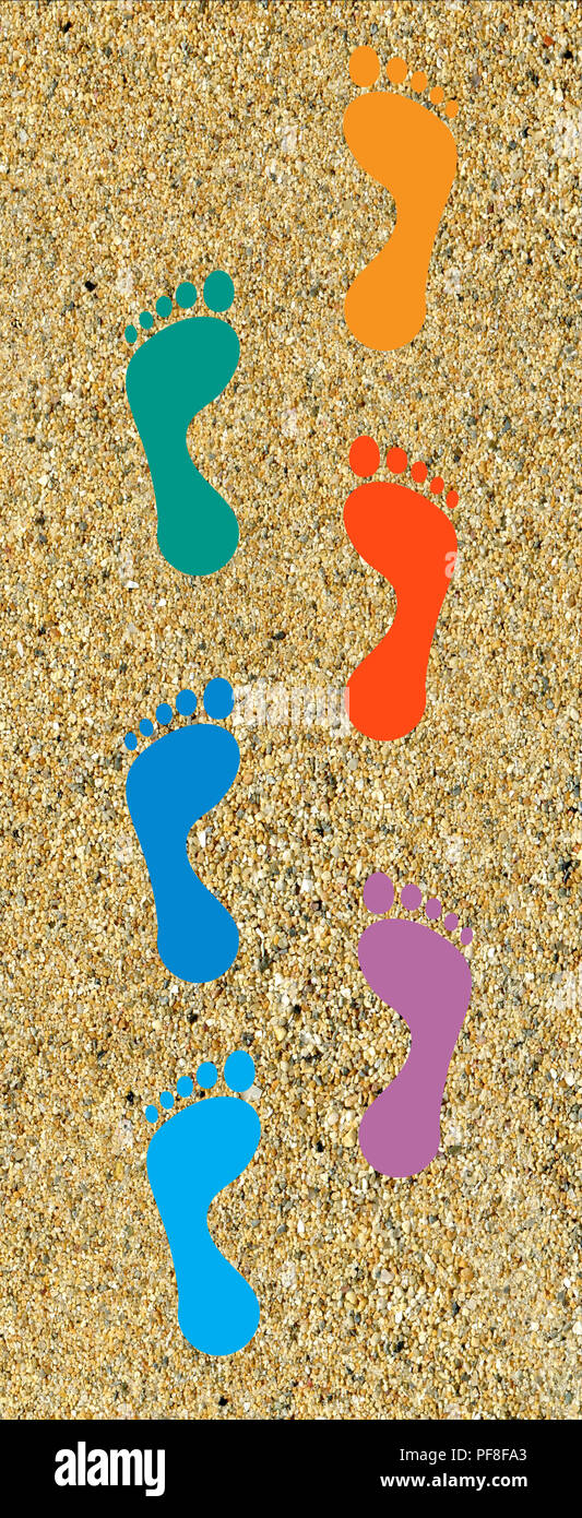 Digital gemalten Bild eines bunten Satz Abdrücke im Sand Stockfoto