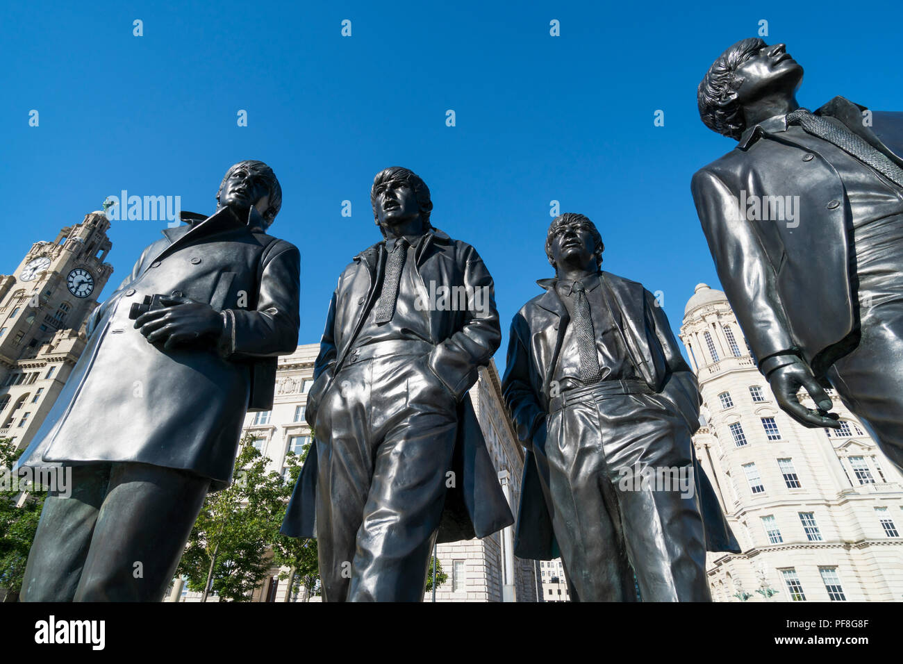 Statue der Beatles von Andrew Edwards auf die Waterfront von Liverpool, Merseyside, England Stockfoto