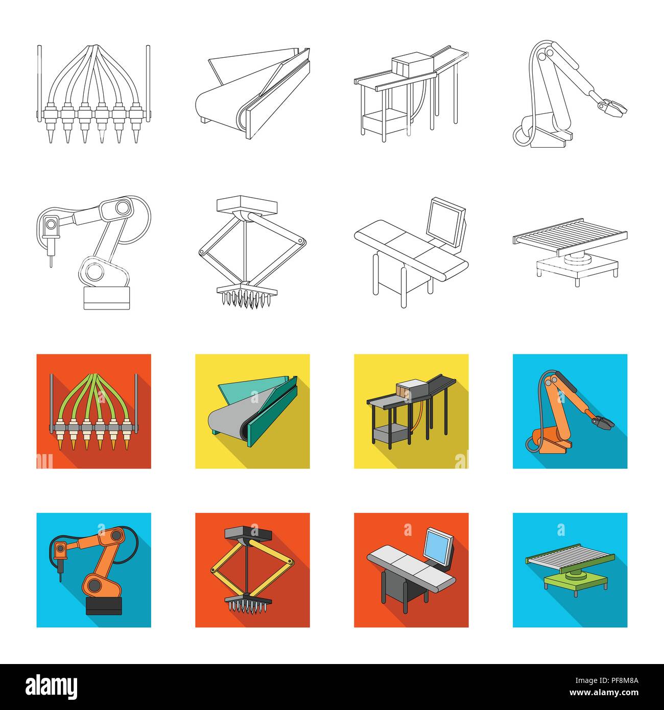 Automobilindustrie und andere Symbol in Grenzen, flet Stil. Neue Technologien Symbole in der Sammlung. Stock Vektor