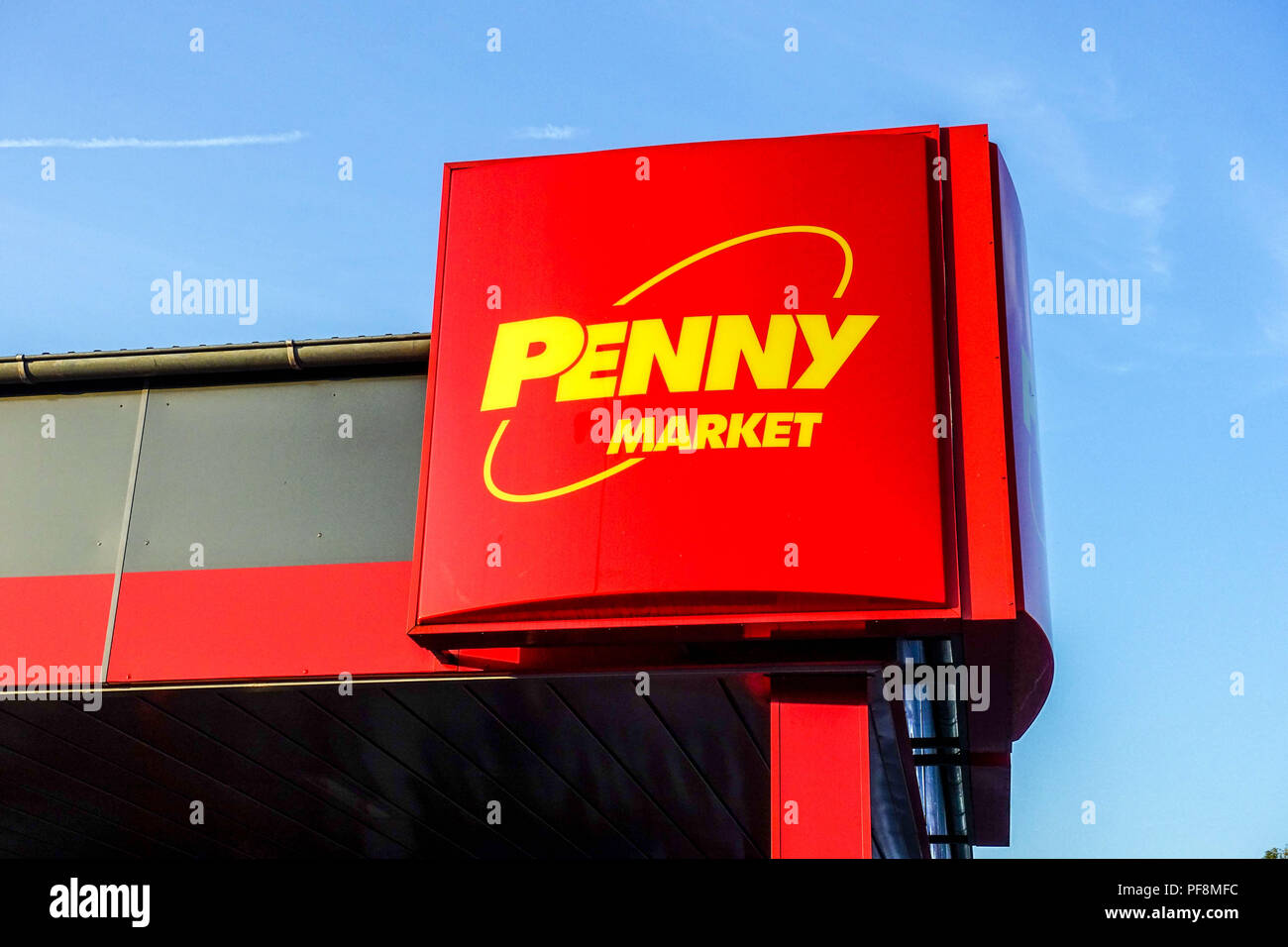 Penny Market Penny Logoschild Marke Tschechische Republik Europa Stockfoto