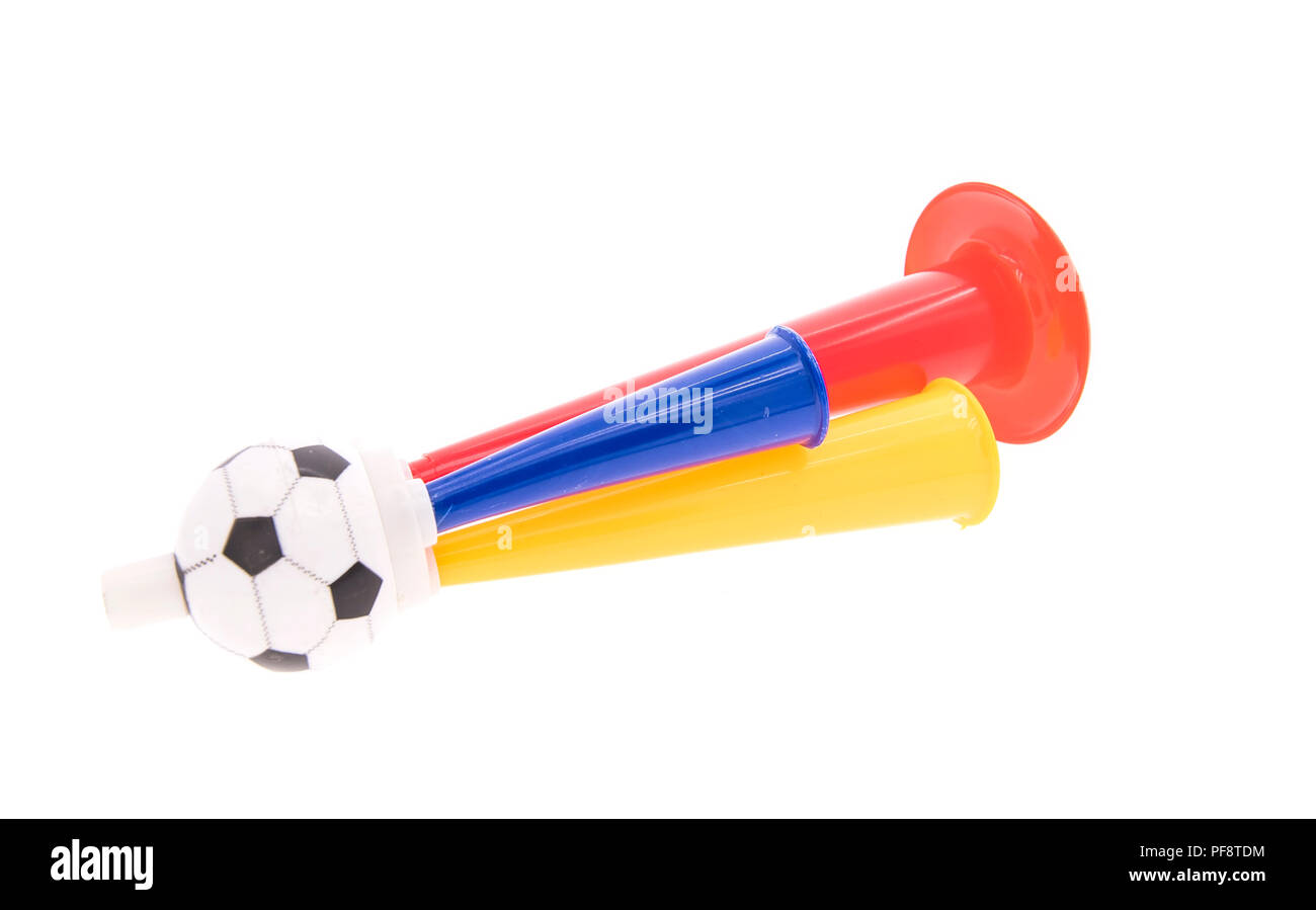 Fußball triple Fan-Trompete Stockfoto