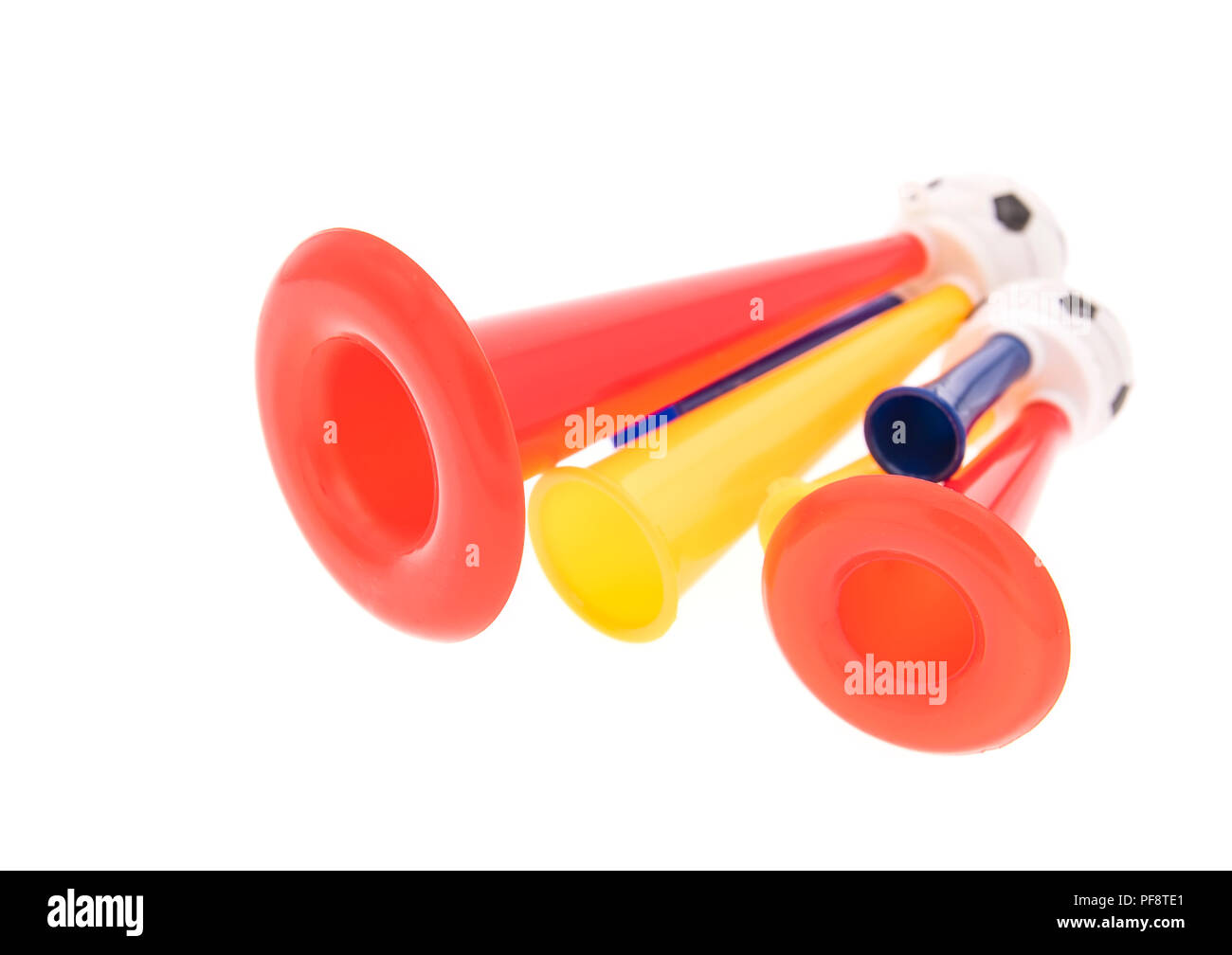 Fußball triple Fan-Trompete Stockfoto