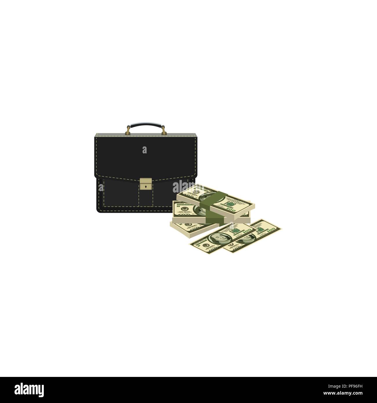 Farbe Vektor Bild. Portfolio und Geld. Aktenkoffer und Bargeld. Fall und Dollar Stock Vektor