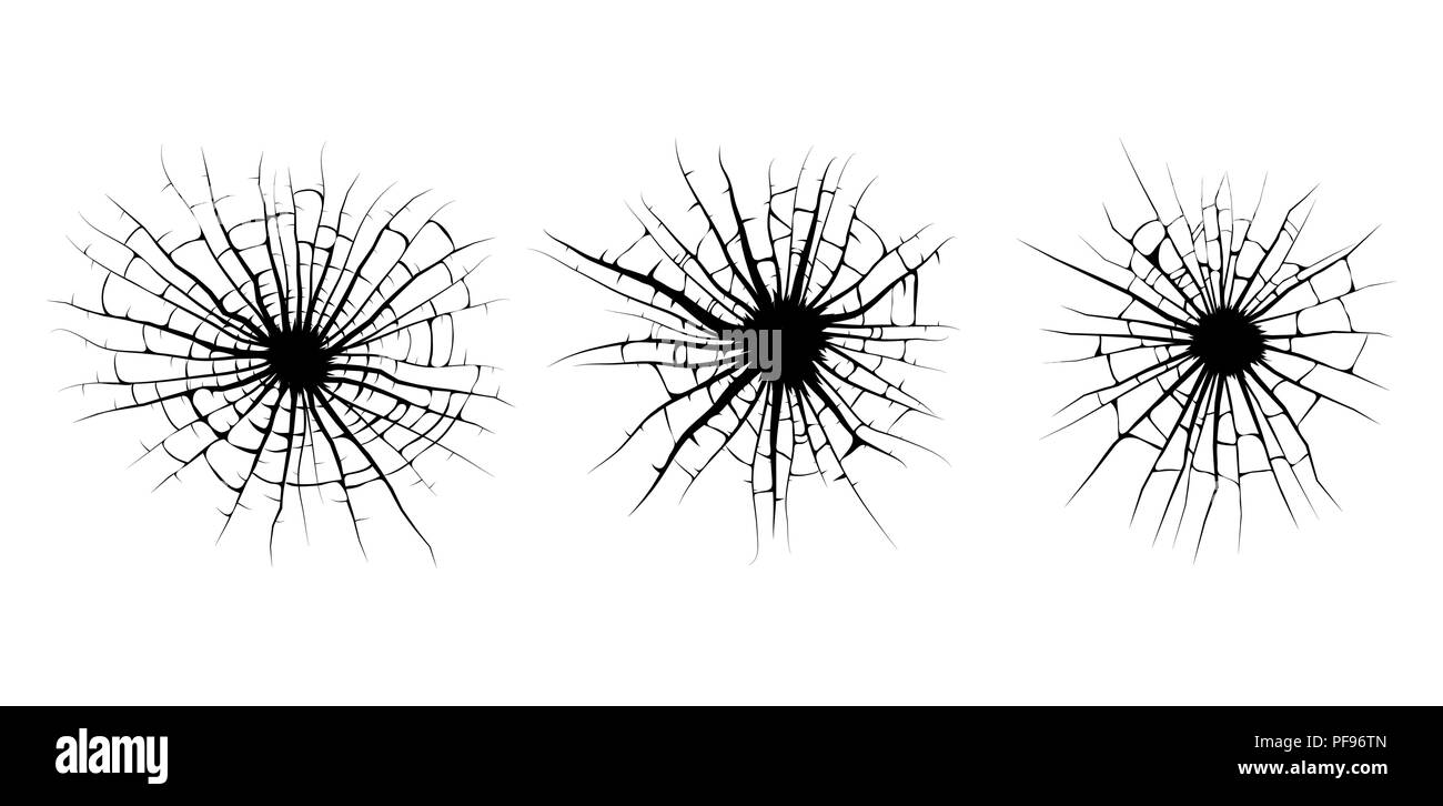 Kaputtes Fenster, Risse Loch vektor design auf weißem Hintergrund Stock Vektor