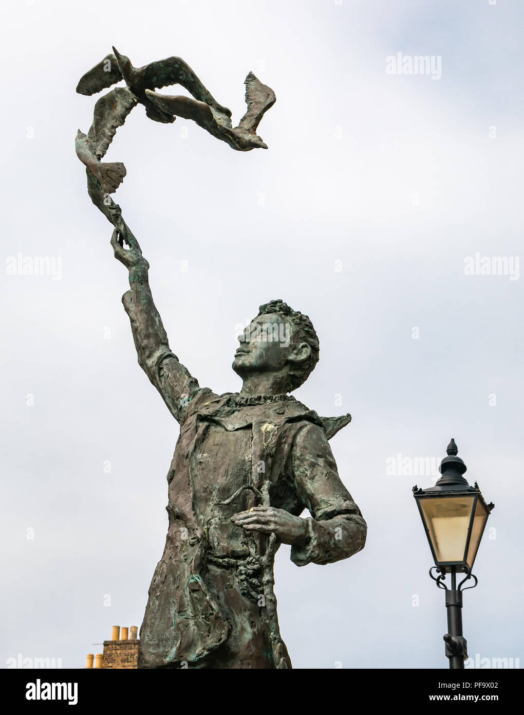 Statue von John Muir als junge Marken östlichen Ende von John Muir, Wander- und Radweg, Dunbar, East Lothian, Schottland, Großbritannien Stockfoto