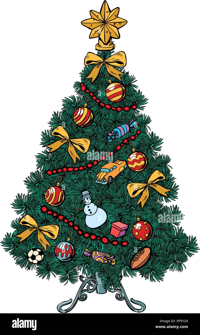 Pop Art Weihnachtsbaum mit Dekorationen Stock Vektor