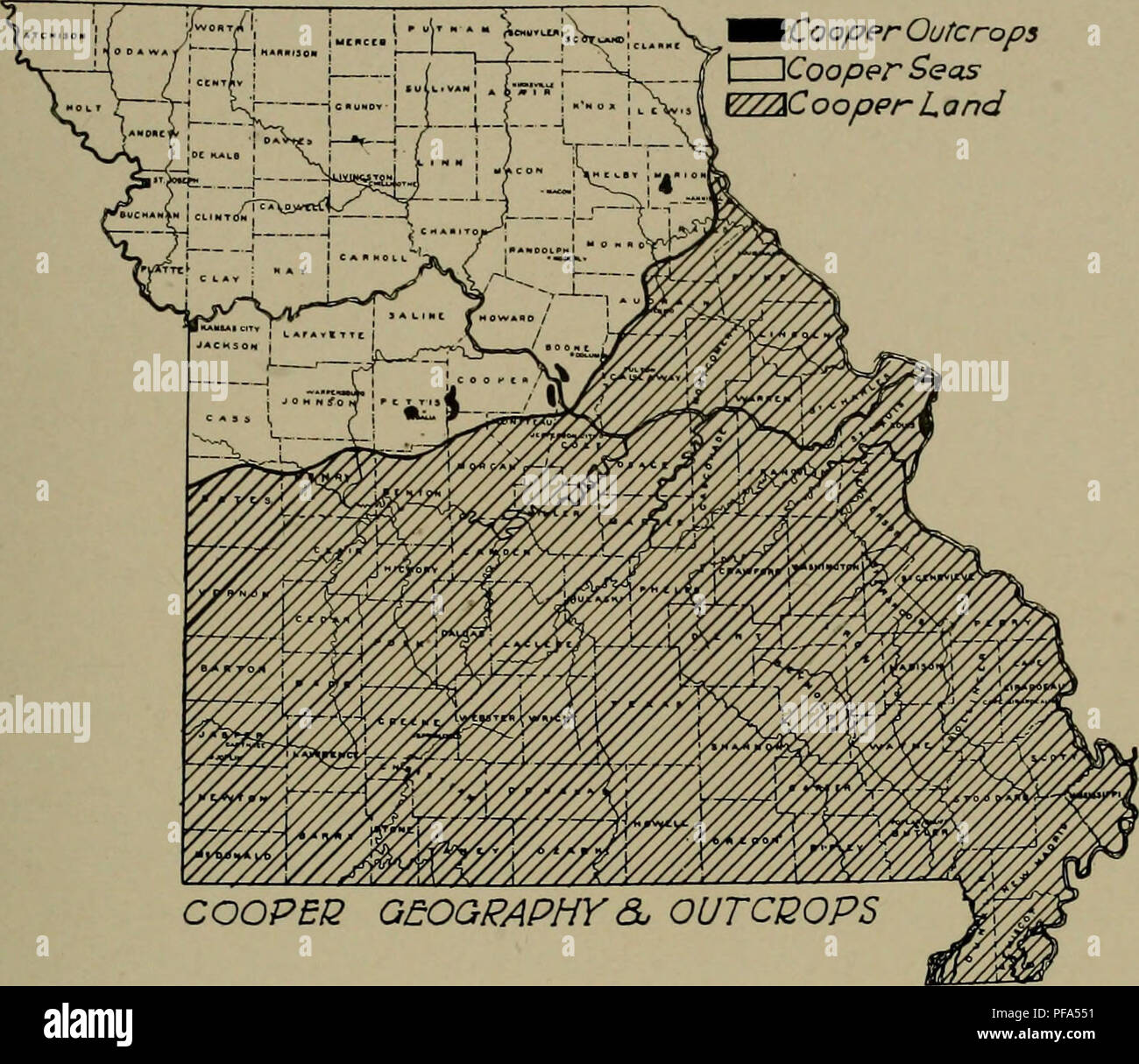 . Dem Devon von Missouri. Geologie; Geologie, Stratigraphische; Paleontologie; Devoon. Missouri Büro für Geologie und Bergbau. Bd. XVII, 2. Serie, Platte F. â â Cooper Aufschlüsse | Cooper Meere WZZkC o Oper L und. COOPEQ GEOGRAPHIE &Amp; OUTCPOPS â â Mmeo/o Aufschlüsse tZD Mmeolo Meere VZZ1 Mine ola Land. Bitte beachten Sie, dass diese Bilder sind von der gescannten Seite Bilder, die digital für die Lesbarkeit verbessert haben mögen - Färbung und Aussehen dieser Abbildungen können nicht perfekt dem Original ähneln. extrahiert. Branson, E. B. (Edwin Bayer), 1877-1950; Sammlung Tansey, Vivian Ouray; Stewart, Gnade Anne Stockfoto