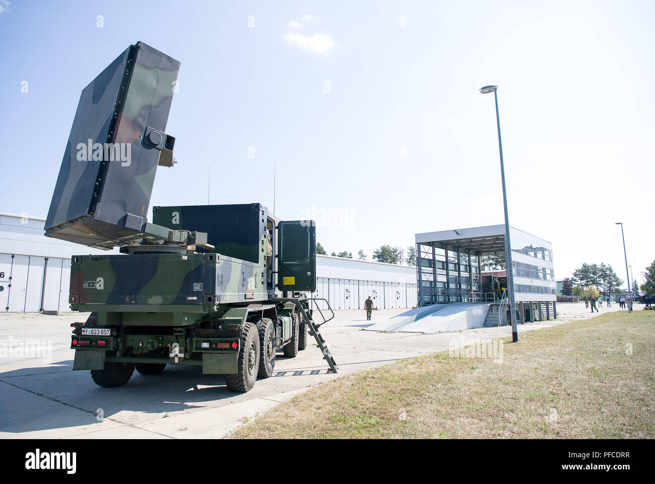 20. August 2018, Deutschland, Stetten am kalten Markt: Eine Artillerie detection Radar COBRA (Zähler Batterie Radar) steht in der Alb Kaserne. Foto: Sebastian Gollnow/dpa Stockfoto