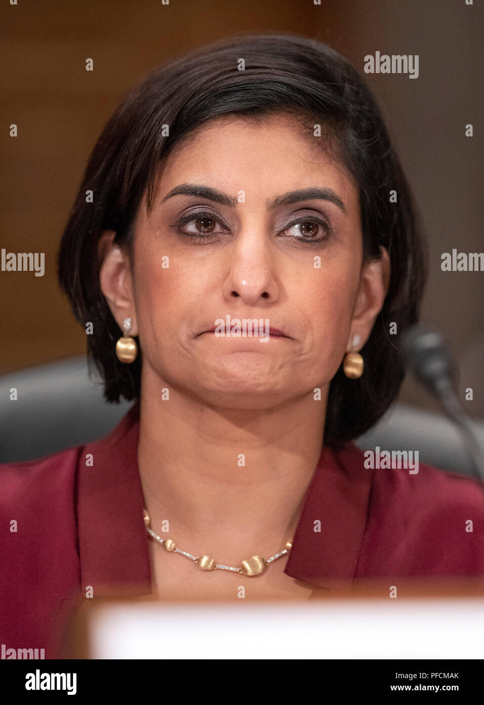 Seema Verma, Administrator, Zentren für Medicare and Medicaid Services, US-Ministerium für Gesundheit und soziale Dienste, bezeugt vor der United States Senate Committee on Homeland Security & Staatliche Angelegenheiten in einer Anhörung mit dem Titel "Die Prüfung von CMS Bemühungen Medicaid Betrug und Überzahlungen' auf dem Capitol Hill in Washington, DC am Dienstag, 21. August 2018 zu Kämpfen. Credit: Ron Sachs/CNP/MediaPunch Stockfoto