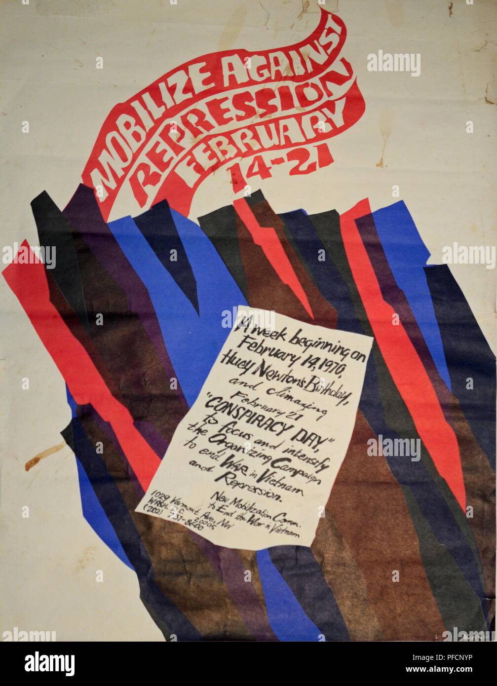 Plakat Aufruf für die Bürger zu mobilisieren, um gegen Repression, Huey Newton's Geburtstag während des Vietnam Krieges, 1970. () Stockfoto
