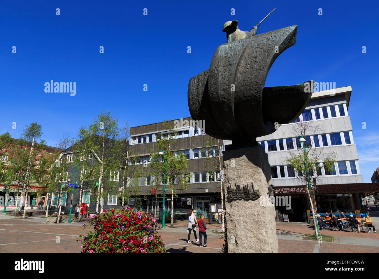 Whaler's Monument, Tromso Stadt, Insel Tromsoya, Troms County, Norwegen Stockfoto
