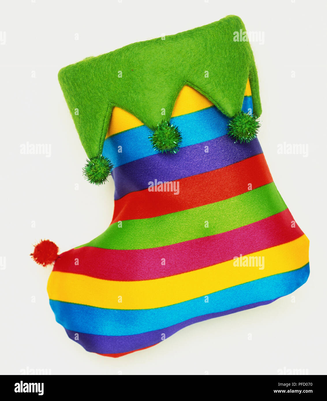 Bunt gestreiften Weihnachtsstrumpf, in der Nähe Stockfoto