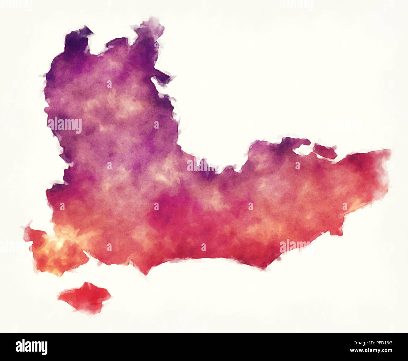 South East England UK aquarell Karte vor einem weißen Hintergrund Stockfoto