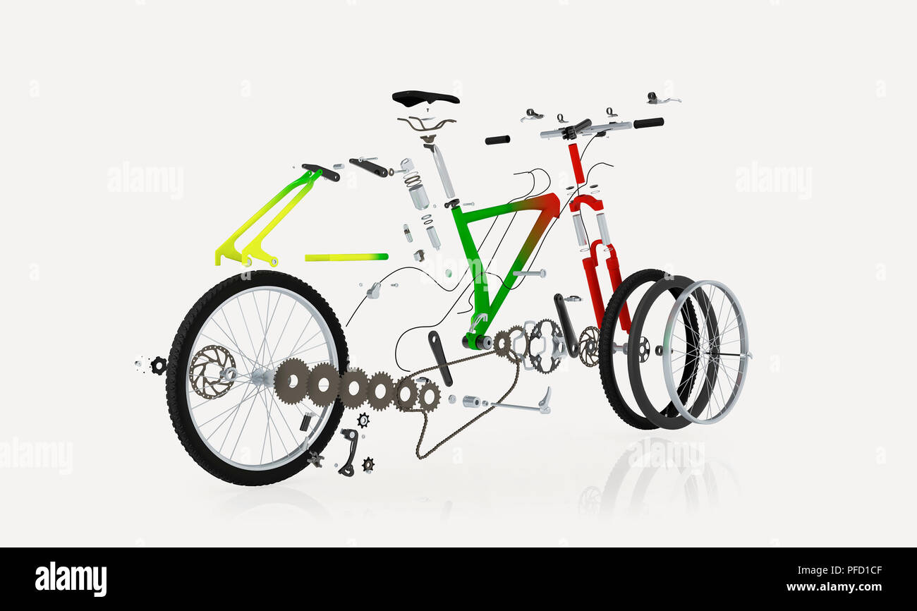 Zerlegten Teile eines Mountainbike Stockfoto