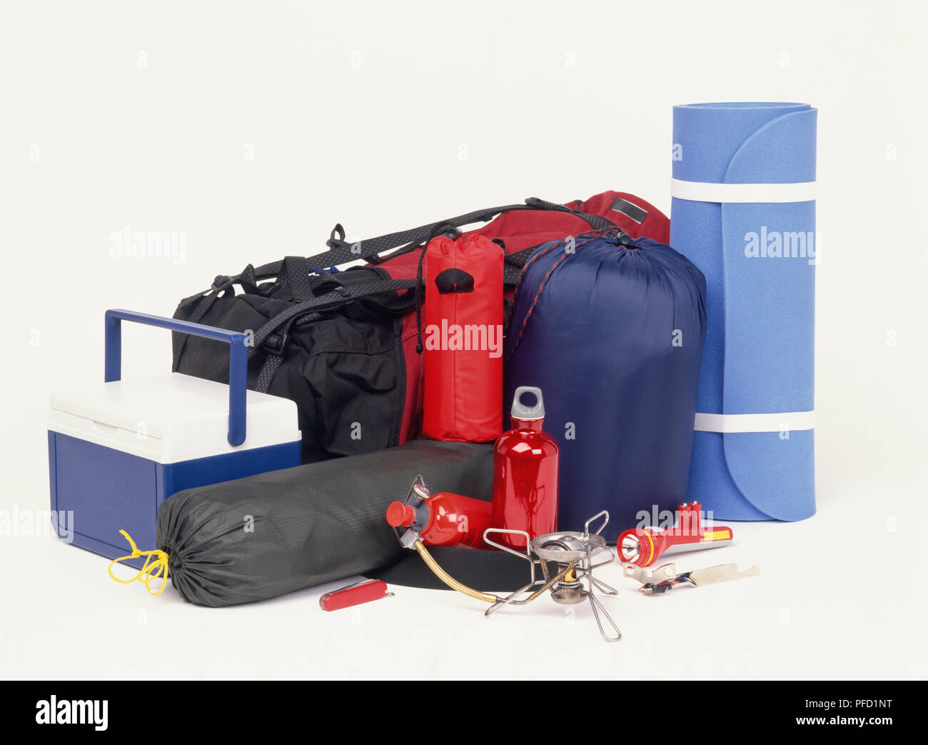 Die Ausrüstung, die für Camping Urlaub. Stockfoto