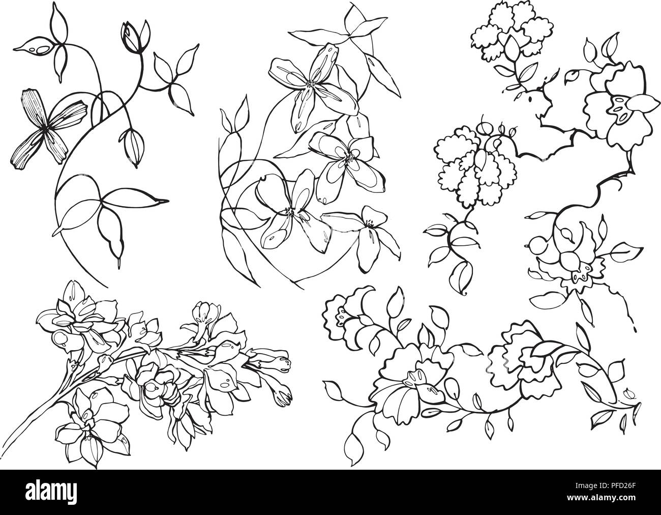 Kreative Blume grafische Darstellung. Texturen mit schwarzer Tinte. Handbürste Malerei für Ihr Design: Logo, Plakate, Einladungen, Karten. Vector Illustration. Stock Vektor
