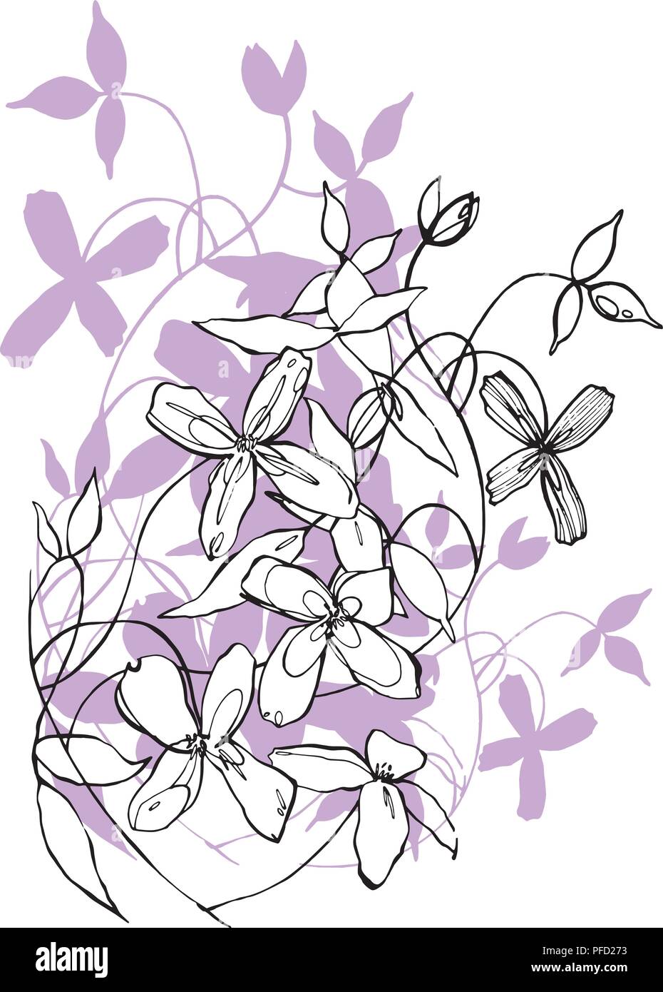 Kreative Blume grafische Darstellung. Texturen mit schwarzer Tinte. Handbürste Malerei für Ihr Design: Logo, Plakate, Einladungen, Karten. Vector Illustration. Stock Vektor