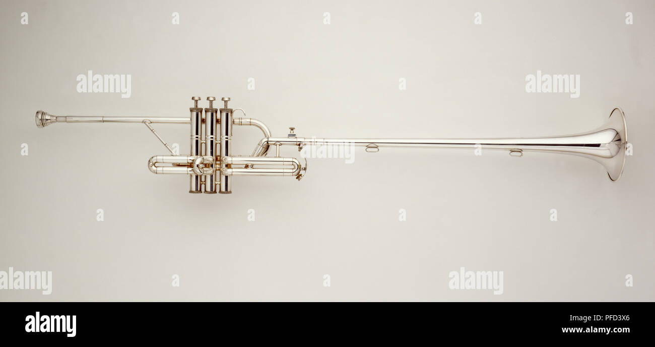 Herald Trompete mit ausgestelltem Bell, Seitenansicht. Stockfoto